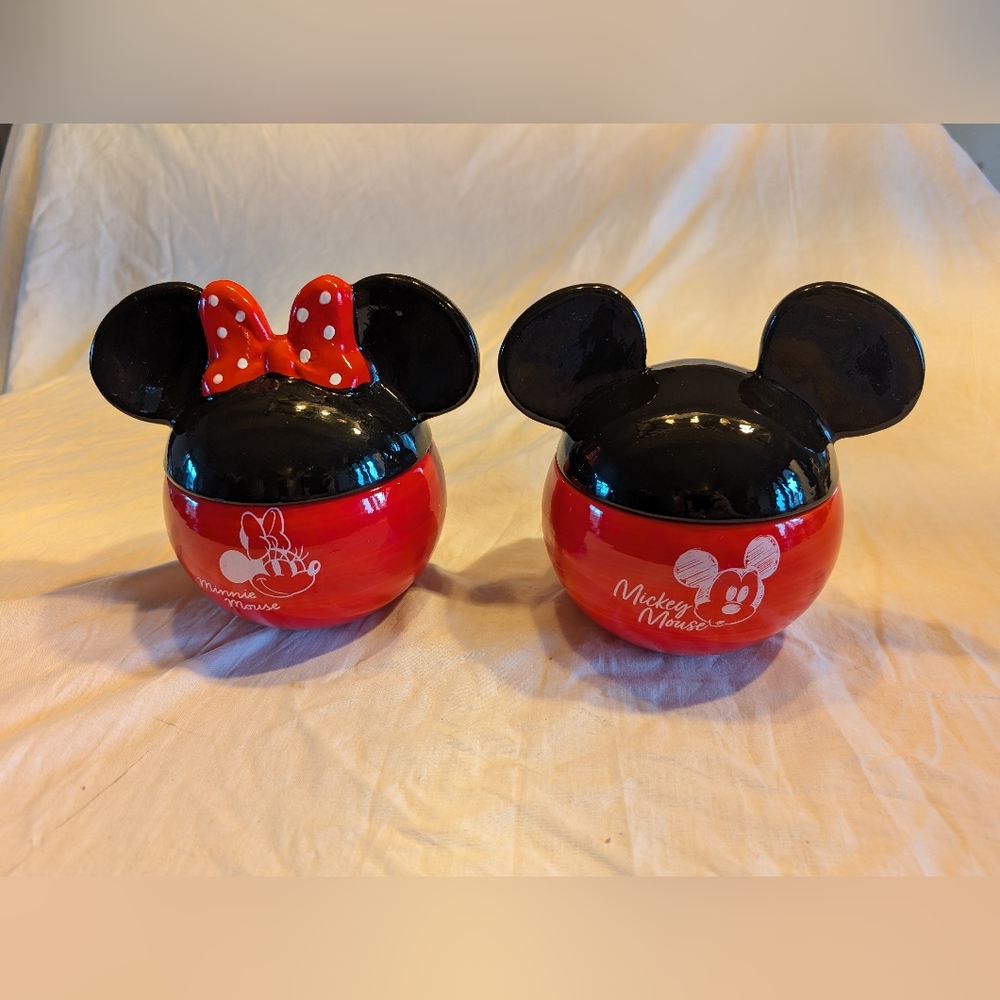 2/60$ Disney Minnie & Mickey Red and Black Ceramic Storage Jars
